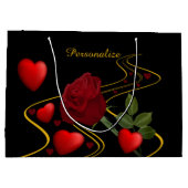 Elegant Romantic Red Hearts Roos Gold Ribbon Groot Cadeauzakje (Achterkant)