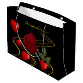 Elegant Romantic Red Hearts Roos Gold Ribbon Groot Cadeauzakje (Achterkant Gekanteld)