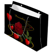 Elegant Romantic Red Hearts Roos Gold Ribbon Groot Cadeauzakje (Voorkant Gekanteld)