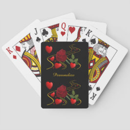 Elegant Romantic Red Hearts Roos Gold Ribbon Pokerkaarten