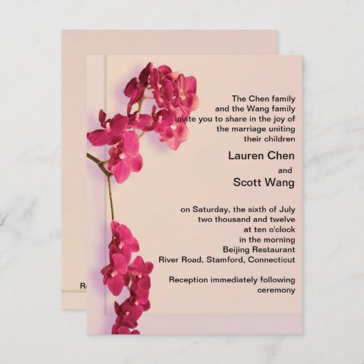 Elegant Romantic Red Orchids Wedding Invites Kaart (Voorkant / Achterkant)