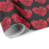 Elegant Romantic Red Rose Heart Pattern Black Cadeaupapier (Rol Hoek)