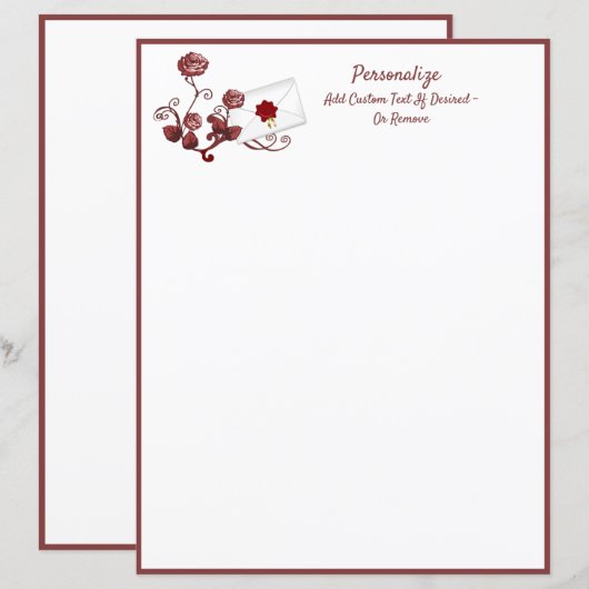 Elegant & Romantic Red Rose Vine Letter (Voorkant / Achterkant)