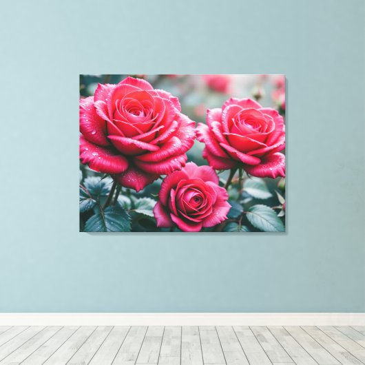 Elegant Romantic Red Roses Floral Canvas Afdruk (Insitu (Houten vloer))