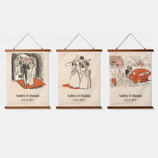 Elegant Romantic Retro Mid Century Classic Weddens Hangend Wandkleed (Driedubbel)