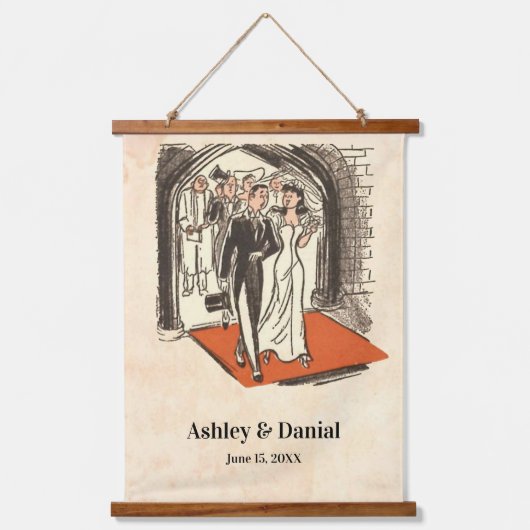 Elegant Romantic Retro Mid Century Classic Weddens Hangend Wandkleed (Voorkant)