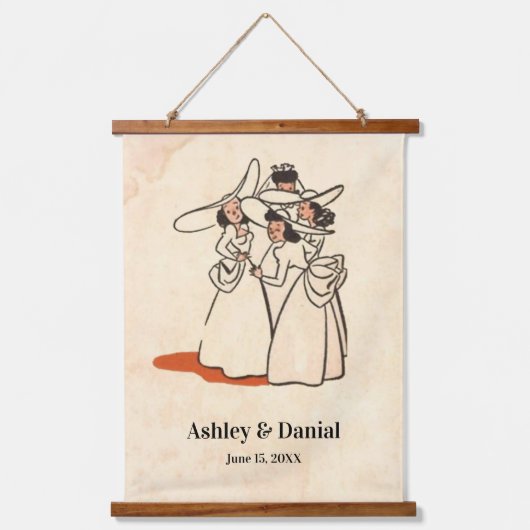 Elegant Romantic Retro Mid Century Classic Weddens Hangend Wandkleed (Voorkant 2)