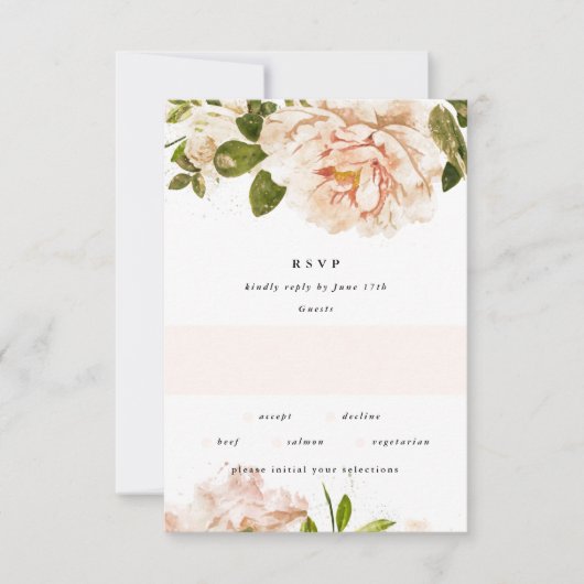 Elegant Romantic Roos Waterverf Wedding RSVP Kaartje (Voorkant)