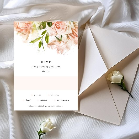 Elegant Romantic Roos Waterverf Wedding RSVP Kaartje