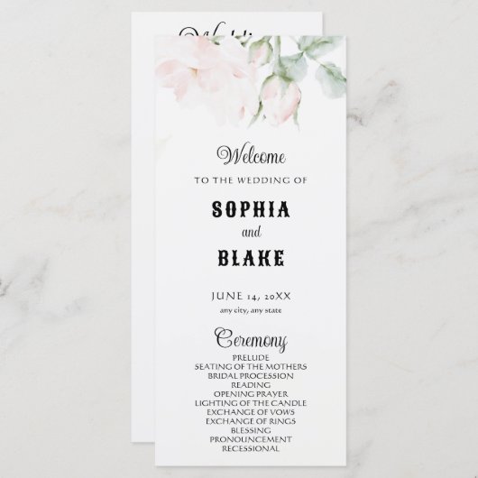 Elegant Romantic Roses White Wedding Programme (Voorkant / Achterkant)