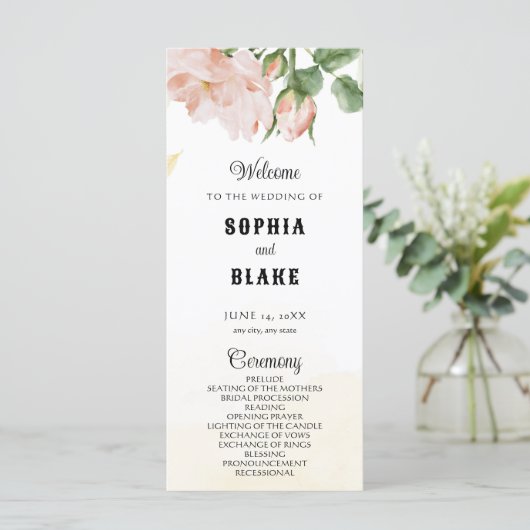Elegant Romantic Roses Yellow Wedding Programme (Staand voorkant)