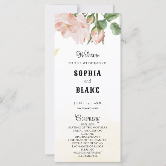 Elegant Romantic Roses Yellow Wedding Programme (Voorkant)