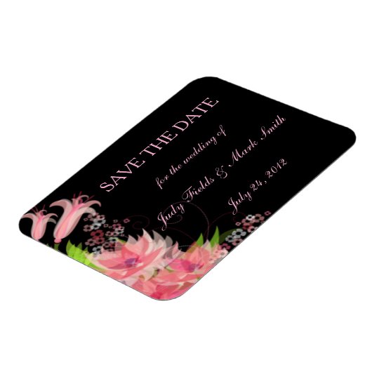 Elegant Romantic Roze Floral sparen de Datum Magne Magneet (Linkerzijde)