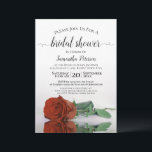 Elegant Romantic Rust Oranje Roos Vrijgezellenfees Kaart<br><div class="desc">Deze prachtige bruiddoucheuitnodiging bevat een foto van één enkel oranje roos met lange stevige roestkracht dat op zijn kant reflecteert in een pool van water met golven en rimpels. De elegante titel van de manuscriptkalligrafie leent klasse en stijl. Omvat informatie over zowel de douche als het cadeauregister. De perfecte manier...</div>