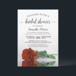 Elegant Romantic Rust Oranje Roos Vrijgezellenfees Kaart<br><div class="desc">Deze prachtige bruiddoucheuitnodiging bevat een foto van één enkel oranje roos met lange stevige roestkracht dat op zijn kant reflecteert in een pool van water met golven en rimpels. De elegante titel van de manuscriptkalligrafie leent klasse en stijl. Omvat informatie over zowel de douche als het cadeauregister. De perfecte manier...</div>