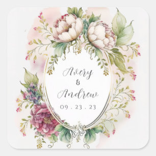 Elegant Romantic Rustic Floral Wedding Vierkante Sticker