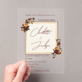 Elegant Romantic Rusty Rose Autumn Wedding Acryl Uitnodigingen (Insitu (Draagbaar))