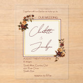 Elegant Romantic Rusty Rose Autumn Wedding Acryl Uitnodigingen (Voorkant)