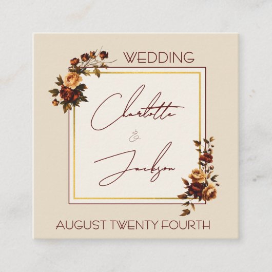 Elegant Romantic Rusty Rose Autumn Wedding Informatiekaartje (Voorkant)