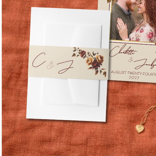 Elegant Romantic Rusty Rose Autumn Wedding Uitnodigingen Wikkel