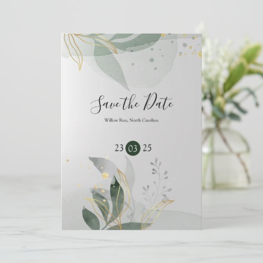 Elegant Romantic Sage Floral Watercolor Wedding Kaart (Staand voorkant)