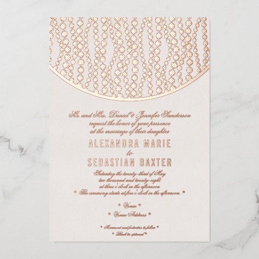 Elegant Romantic Script Blush Wedding Roos Gold Folie Uitnodiging (Voorkant)