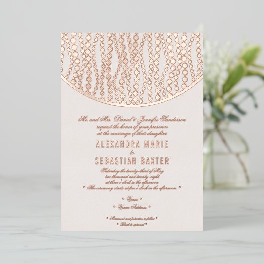 Elegant Romantic Script Blush Wedding Roos Gold Folie Uitnodiging (Staand Voorkant)