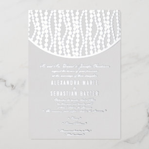 Elegant Romantic Script Grey Pearls Wedding Silver Folie Uitnodiging