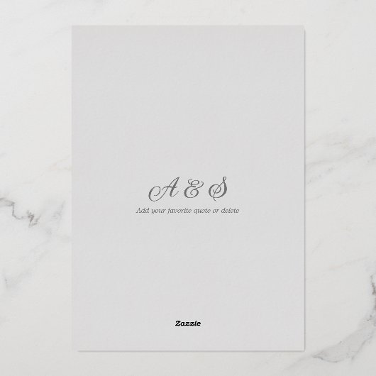 Elegant Romantic Script Grey Pearls Wedding Silver Folie Uitnodiging (Achterkant)