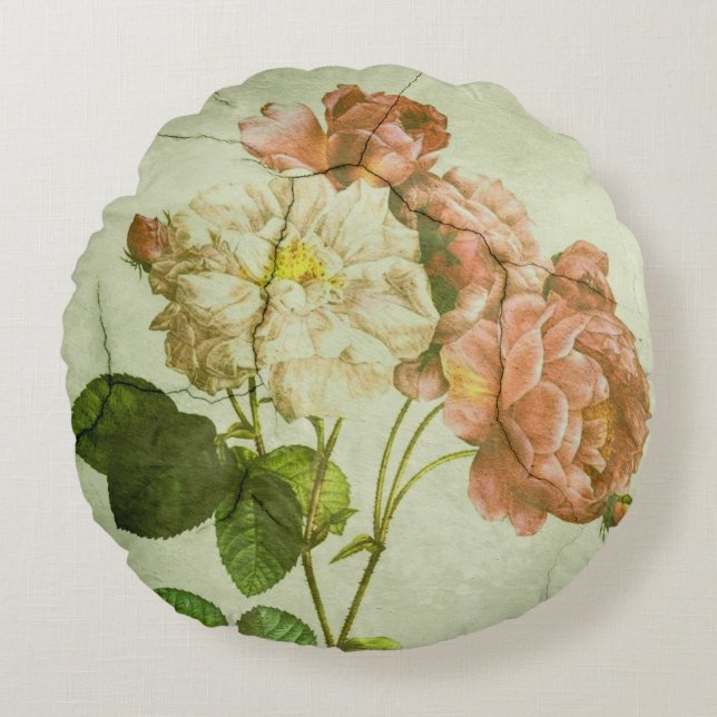 Elegant Romantic Shabby Chic Cream & Pink Peonies Rond Kussen (Voorkant)