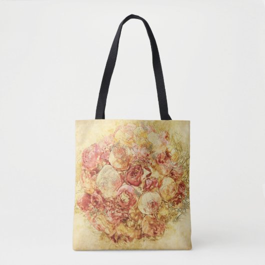 Elegant Romantic Shabby Chic Cream & Roze Roses Tote Bag (Voorkant)