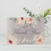 Elegant Romantic Silver Coral Floral Foto Weduwsch Bedankkaart (Staand voorkant)