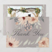 Elegant Romantic Silver Coral Floral Foto Weduwsch Bedankkaart (Voorkant / Achterkant)