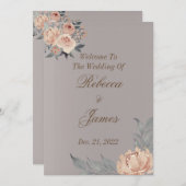 Elegant Romantic Silver Coral Floral Wedding Programmakaart (Voorkant / Achterkant)