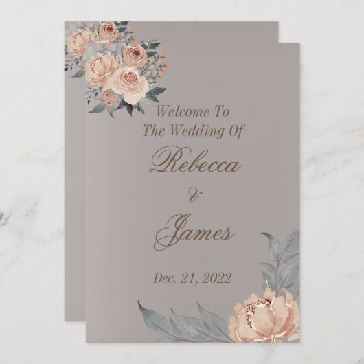 Elegant Romantic Silver Coral Floral Wedding Programmakaart (Voorkant / Achterkant)