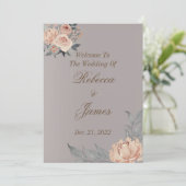 Elegant Romantic Silver Coral Floral Wedding Programmakaart (Staand voorkant)