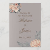 Elegant Romantic Silver Coral Floral Wedding Programmakaart (Voorkant)