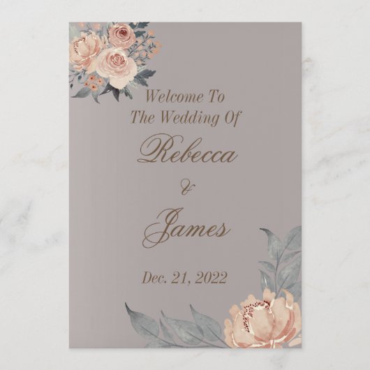 Elegant Romantic Silver Coral Floral Wedding Programmakaart (Voorkant)