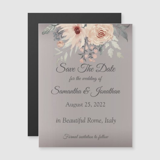 Elegant Romantic Silver Pink Floral Save the Date (Voorkant / Achterkant)