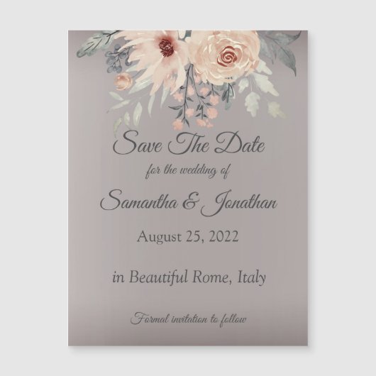 Elegant Romantic Silver Pink Floral Save the Date (Voorkant)