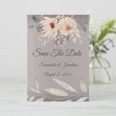 Elegant Romantic Silver Pink Floral Save the Date Kaart (Staand voorkant)