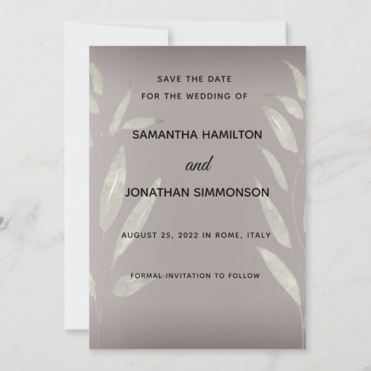 Elegant Romantic Silver Pink Floral Save the Date Kaart (Achterkant)