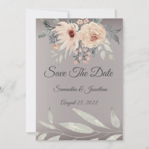 Elegant Romantic Silver Pink Floral Save the Date Kaart