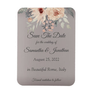 Elegant Romantic Silver Pink Floral Save the Date Magneet