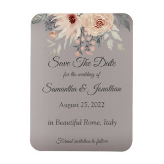 Elegant Romantic Silver Pink Floral Save the Date Magneet