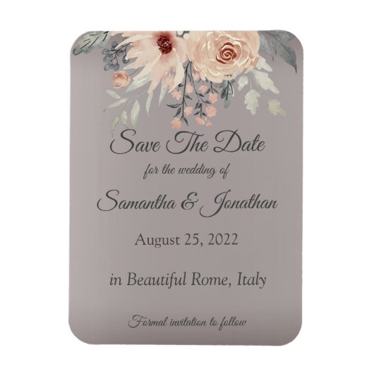 Elegant Romantic Silver Pink Floral Save the Date Magneet (Verticaal)