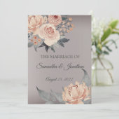 Elegant Romantic Silver Pink Floral Wedding Invita Kaart (Staand voorkant)
