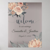 Elegant Romantic Silver Pink Floral Wedding Poster (Voorkant)