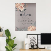 Elegant Romantic Silver Pink Floral Wedding Poster (Thuiskantoor)