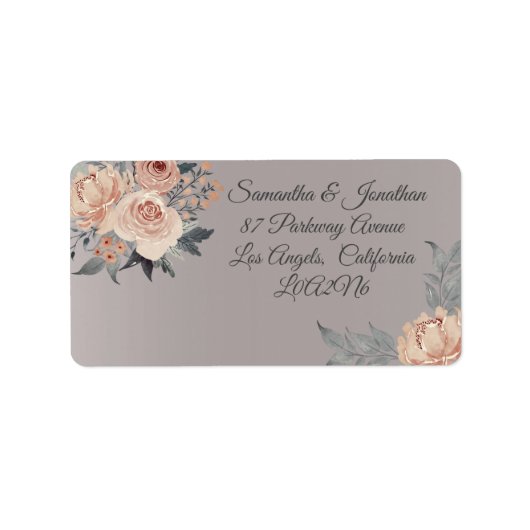 Elegant Romantic Silver Pink Floral Wedding Return Etiket (Voorkant)